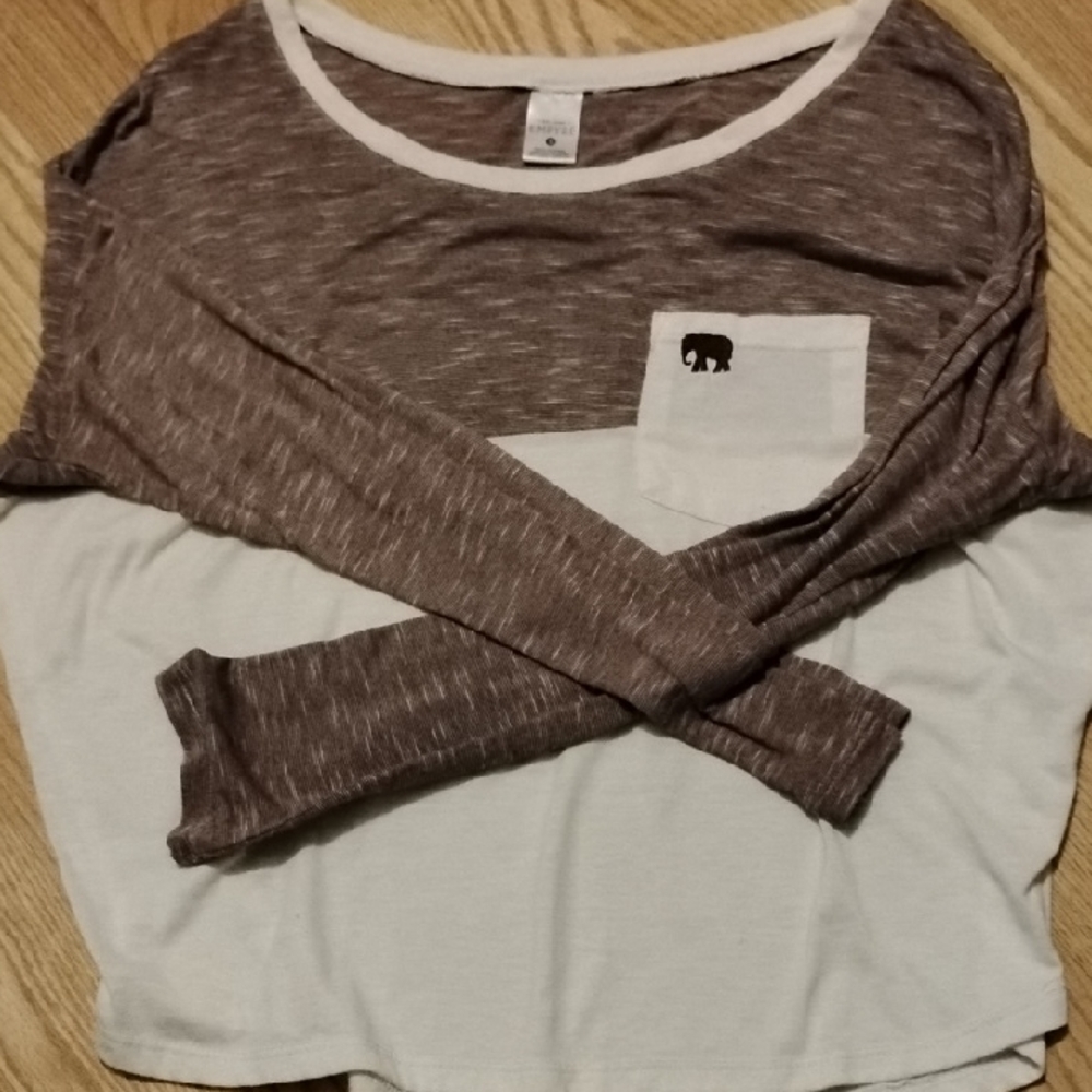 Elephant Pocket Brown and White Long Sleeve Top